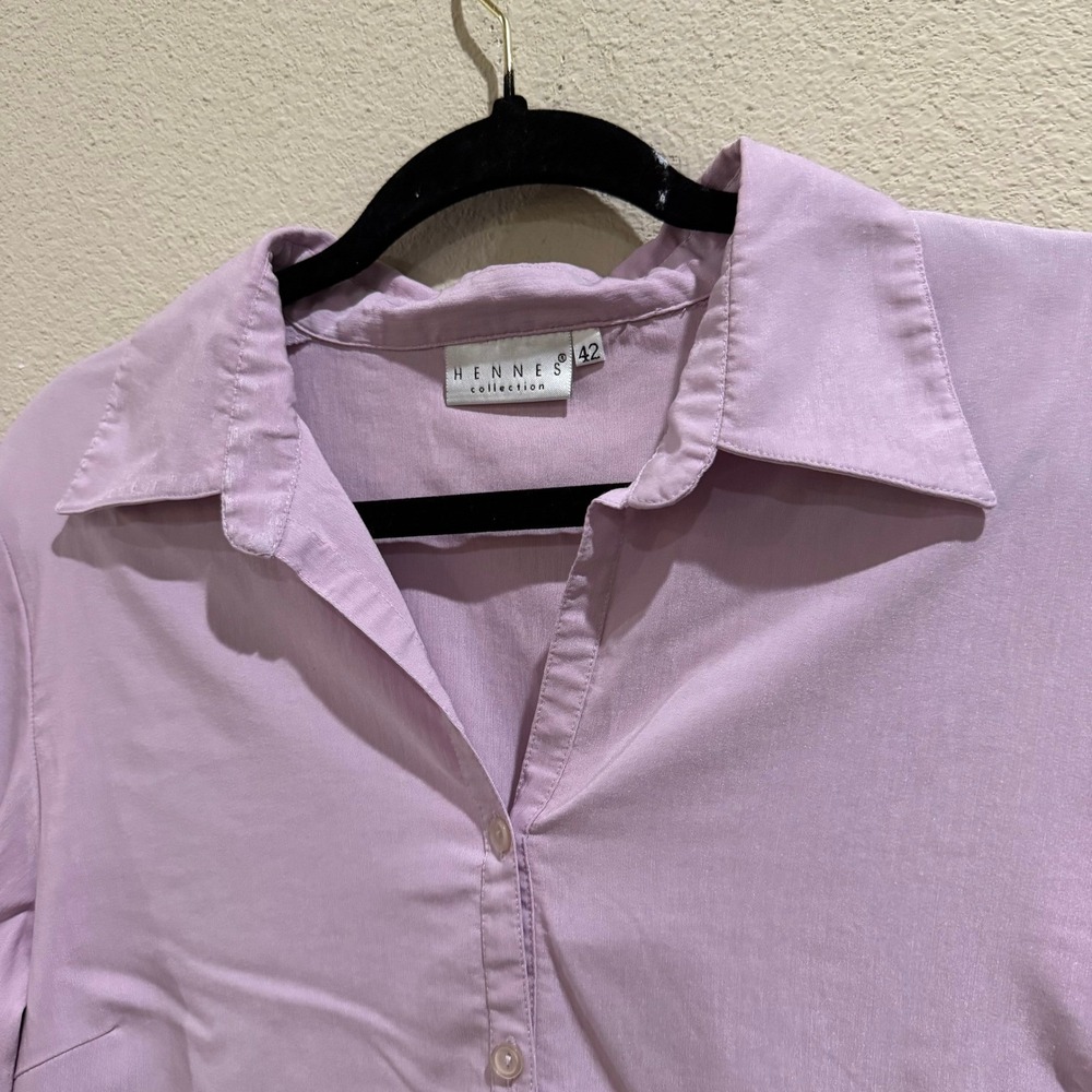 Hennes Collection Button Down Blouse Womens 42 Purple Good 3/4 Sleeve Viscose